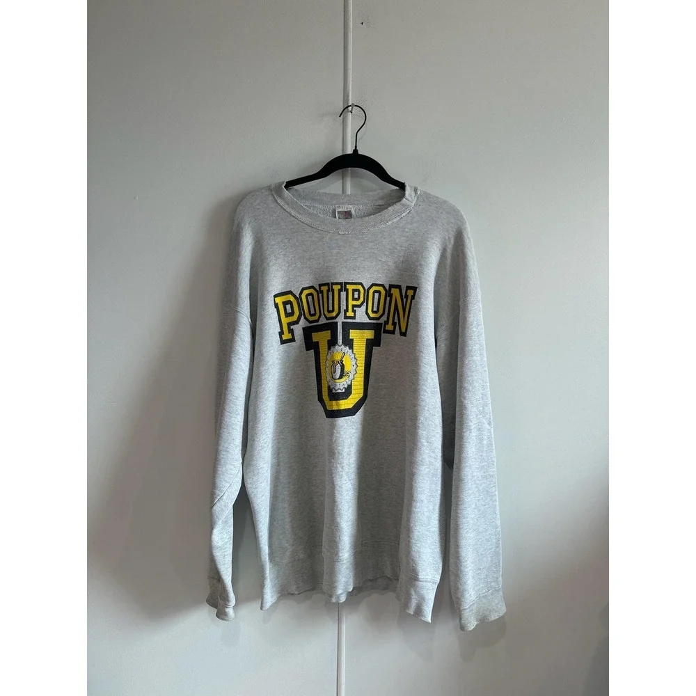 Vintage Fruit Of The Loom Sweatshirt Mens XL‎ Gray Poupon U Funny USA Distressed